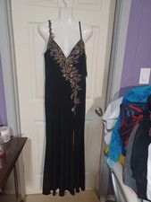 Chic Black and Gold Backless Dress Regular Size 10 #68