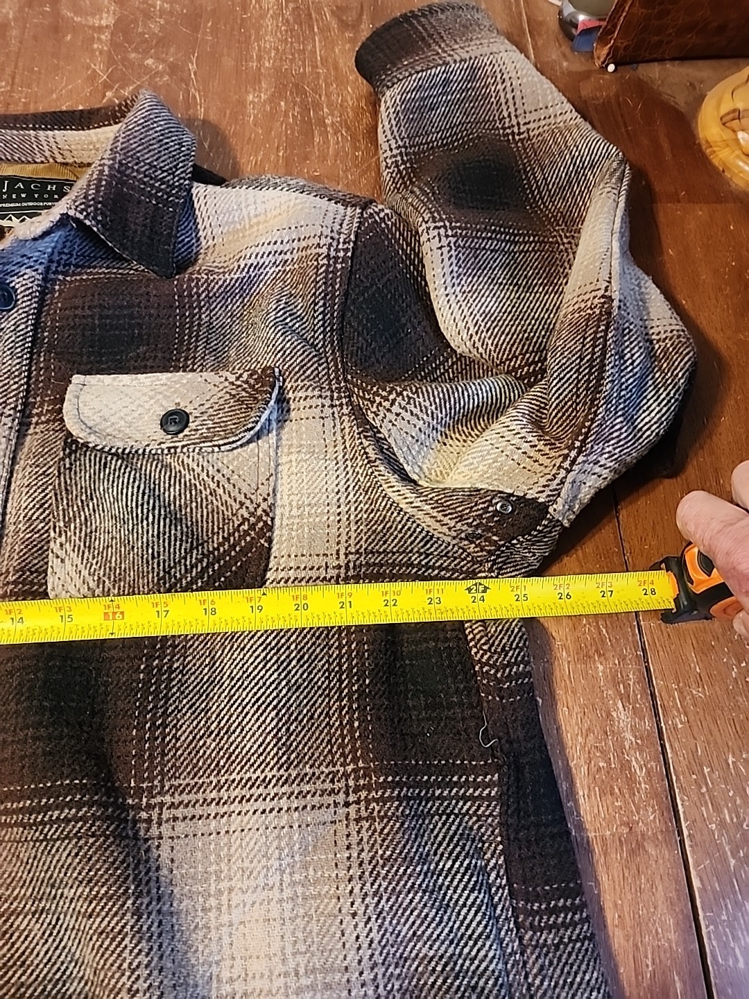 Jachs New York Flannel Jacket Shirt XL Style 1417743 Brown Plaid Pockets EUC image 3