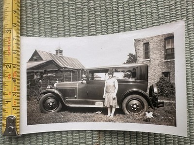 Original Antique Photograph c. late 1920s early 1930sWoman with Early Automobile