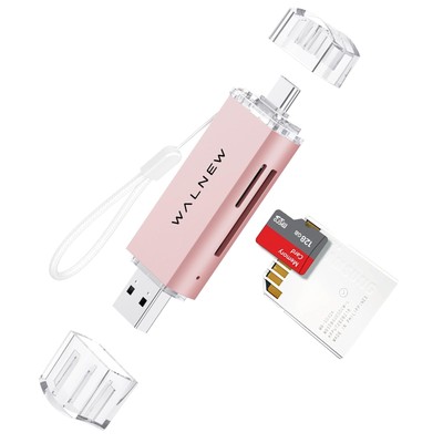 SD Card Reader, WALNEW USB 3.0 and USB-C to SD/TF Memory Adapter Pink 