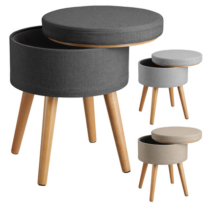 Sitzhocker mit Stauraum Polsterhocker Fußhocker Pouf Hocker Leinen Holz rund Neu