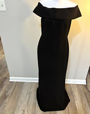 Calvin Klein Black Solid Gown Long Off Shoulder Sleeveless Zip Back 8
