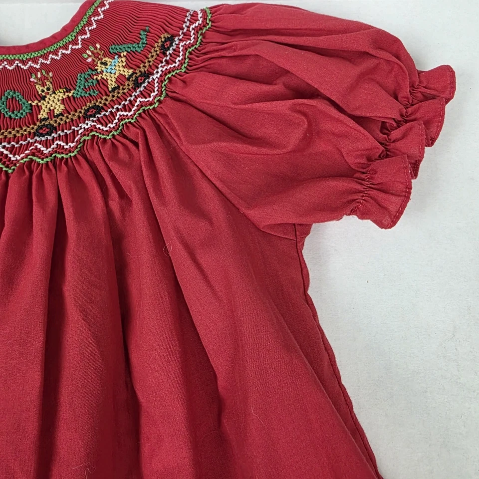 Vestido Rosalina 24M Niñas Obispo Rojo Calado Bordado Reliquia Navidad  Foto 4 de 4