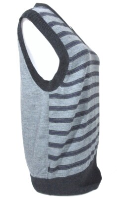 FRENCH CONNECTION M Nerd Sweater VEST Washable 100% Wool Gray Stripe Slim V-Neck