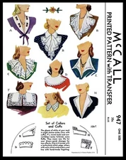 McCALL 947 Pattern 9 Collar Jabot and Cuffs 1940's