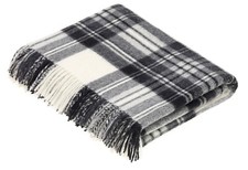 BRONTE MOON TARTAN PLAID-MERINO LAMBSWOOL THROW BLANKEY GREY STEWART TARTAN