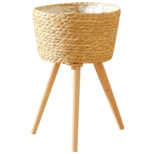 Wood Woven Plant Pot on Standing Legs Planter Pot Basket Wood Flower Basket