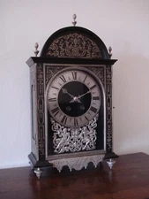 GOOD 17TH STYLE FRENCH EBONY RELIGIEUSE  BRACKET MANTEL CLOCK SILVERED MOUNTS 2