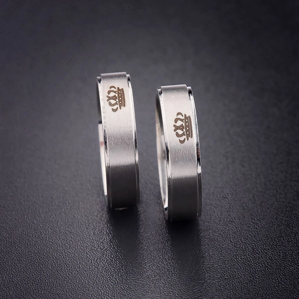 Fashion His King & Her Queen Stainless Steel Ring Sets Couple Wedding Rings Set - Image 3 of 4