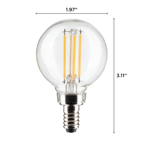 Pack LED Clear Mini Globe Bulb 4W 40W 120V G16.5 Candelabra E12 3000K Soft White - Picture 2 of 9