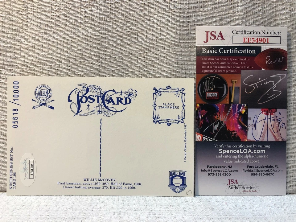 Willie McCovey Signed Autographed Perez Steele Hall of Fame Postcard #196 JSA - Image 3 of 3