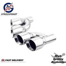 Pair Offset 2.5" In Quad 4" Out Dual Wall Exhaust Tips Stainless Steel Slant Cut