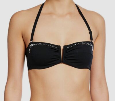 $185 Lise Charmel Women Black Cristal Feerie Embellesh Bikini Top Swimwear Sz S