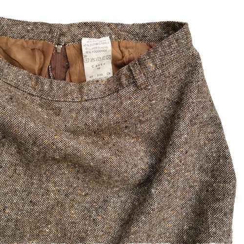 French Vintage Academia Brown Wool Blend Straight Midi Skirt Women's Size 12 - Picture 4 of 10