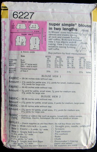 CROP TOP Blouse Super Simple RARE Simplicity 6227 Vintage 1974 Sewing Pattern - Picture 3 of 3
