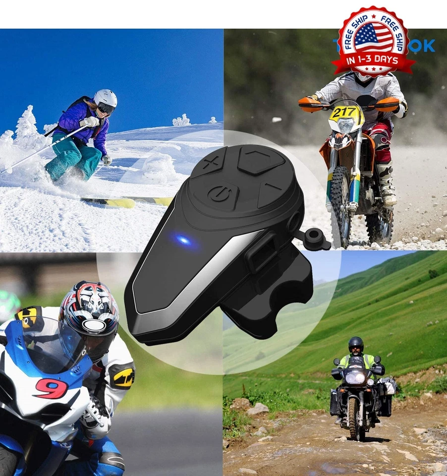 Auriculares Con Bluetooth Interfono Intercomunicador Para Cascos De Motos US - Image 4 of 4