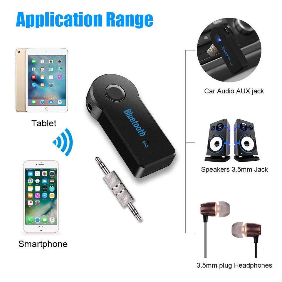 2 Pcs Wireless Bluetooth Receiver 3.5 MM AUX Audio Stereo Music Home Car Adapter - Image 3 of 4