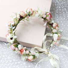 Flower Headband Garland Fake Rose Bridal Wedding Headwear Bridesmaid Tiara