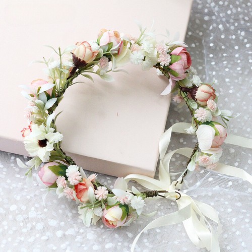 Flower Headband Garland Fake Rose Bridal Wedding Headwear Bridesmaid Tiara - Picture 2 of 17