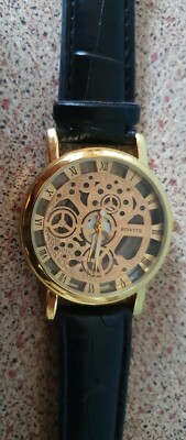 Rovite Gold & Black Skeleton Automatic Men's Watch