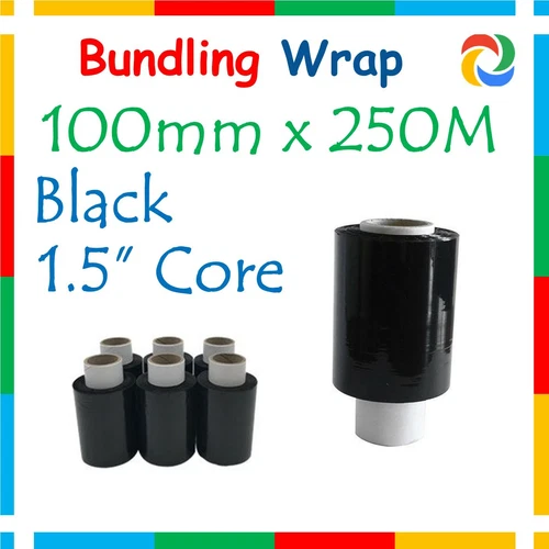 (3x Roll) 100mm BLACK Hand Held Stretch Bundling Film 20UM Mini wrapping Roll