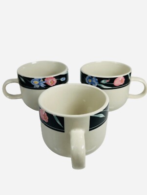 Tienshan Madrid Coffee Tea Mug Cups Lot Set of 3 Floral Pattern Vintage EUC