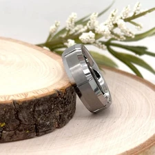 Satin Brushed 7MM Silver Tungsten Ring High Polished Edge Unisex Engraved Band