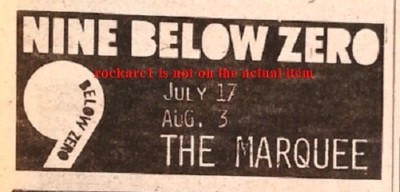 NINE BELOW ZERO UK TIMELINE Advert - Marquee 17-July 3-Aug 1980 1x3 inches