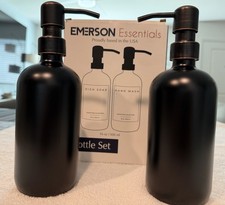 Emerson Essentials Lot de 2 bouteilles plat/savon pour les mains ou distributeur de lotion neuf boîte ouverte