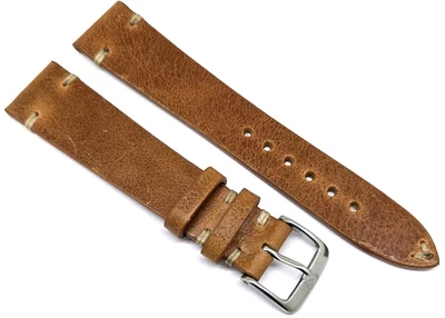 RIOS1931 Correa de reloj vintage Bedford 19 mm marrón cosida a mano, Made in Germany / 88