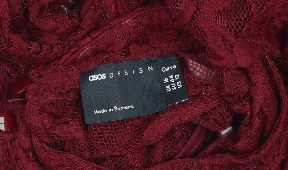 Vestido midi ceñido al cuerpo de encaje rojo para mujer ASOS DESIGN - talla 16 Foto 3 de 4