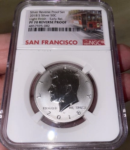 2018 S NGC PF70 LIGHT FINISH Reverse SILVER PROOF Kennedy Half dollar Early Rel.