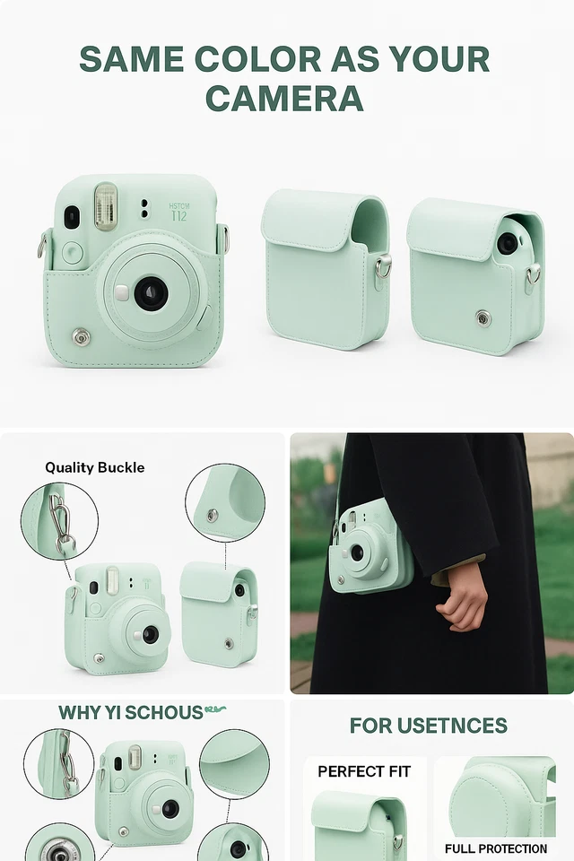 Funda de cuero PU verde menta para Fujifilm Instax Mini 12 + álbum de fotos gratis Foto 2 de 4