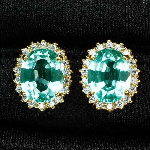 Seafoam Green Paraiba Tourmaline 6.05Ct 925 Sterling Silver 24K Gold Earrings