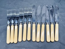 VINTAGE GEORGE BUTLER SHEFFIELD ENGLAND BAKELIT GRIFF FISCH BESTECK SET 12-TEILIG