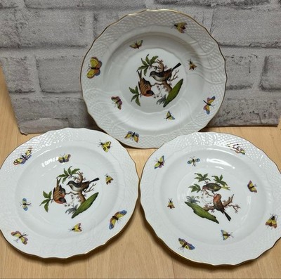Herend Rothschild Bird Plate Set of 3 Hand-painted Tableware Hungary