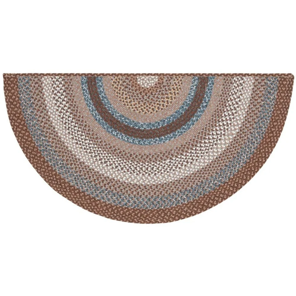 Alfombra trenzada ovalada de medio círculo marrón rústica hecha a mano alfombra de acento de casa de campo Foto 2 de 4