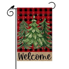 Best Welcome Christmas Red Tree Xmas Garden Flag Winter Small Burlap 12x18 Inch