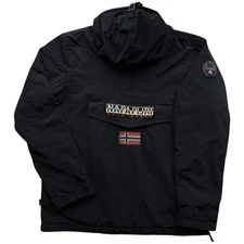 Napapijri Rainforest Mens Jacket XL Black Anorak Winter Fleece Lined Pull On