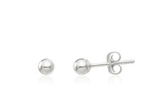 14K White Gold Ball Stud Earrings 3mm Small Plain Polished Round Ball Minimalist