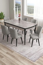 Mira Series Modern Wood Design Extendable Dining Table with 6 Chairs Black Legs
