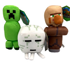 Juego de 3 juguetes de peluche Minecraft Villager Creeper Ghast 6-9 pulgadas nuevos con etiquetas