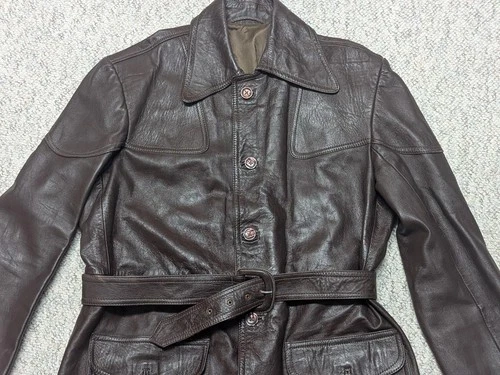 vintage 1970s soft leather BELTED trenchcoat 38 brown SHERLOCK jacket S image 2