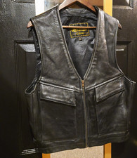 Vintage Outback Ultra Black Leather Vest Men's L Biker Motorcycle Pockets