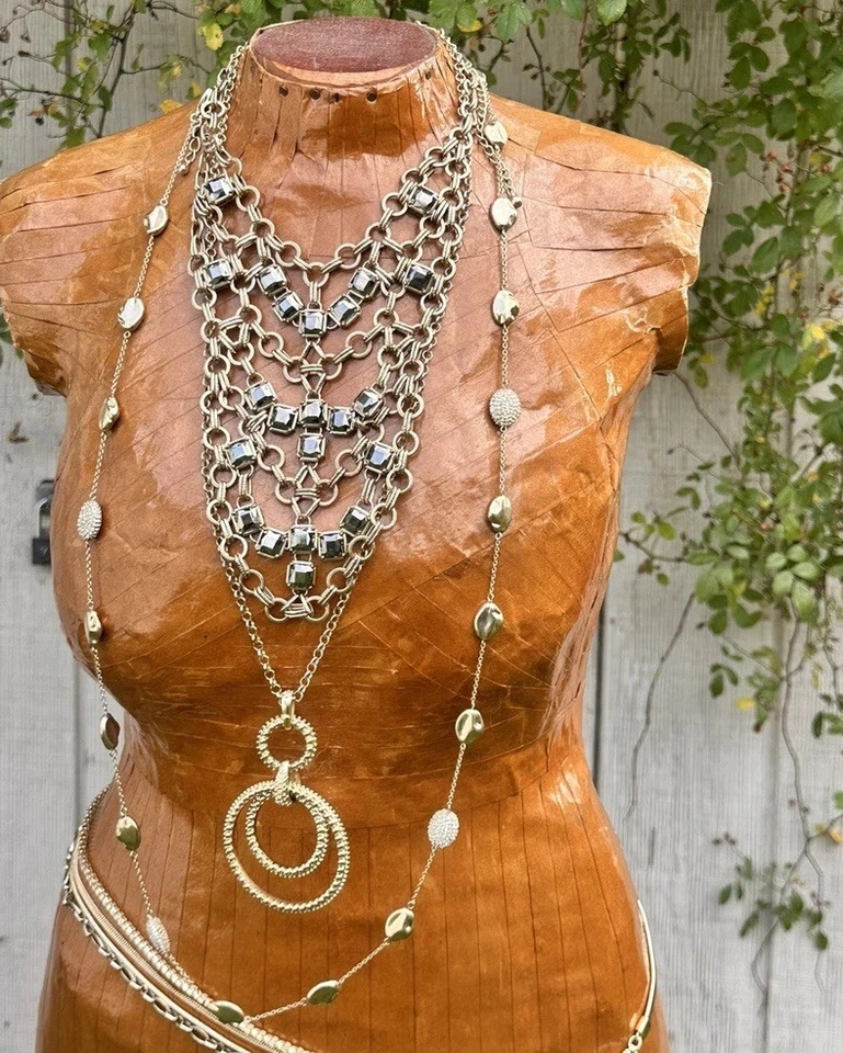 Chico  Lot of 3 Goldstone Layering Chain Necklaces  1 Belt 4 Pairs of Earrings - Image 2 of 4