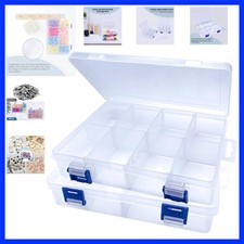 2 Pcs 8 Grids Clear Plastic Storage Box with Adjustable Dividers, Stackable 8...