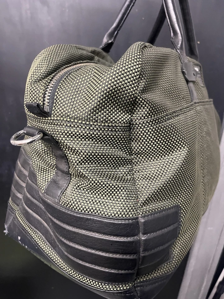 Vintage Diesel Green & Black Leather Duffle Bag – Red Lining – Y2K Era - Image 2 of 4