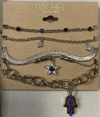 Rachel Roy 5-Piece Anklet Set   Blue Beads, Star Charm & Blue Crystal Hamsa