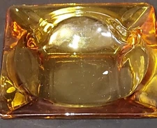 Vintage Glass Retro Ashtray Square Cigar Cigarette Orange Amber Gold Heavy