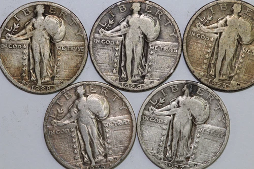 1925, 1927 1928, 1928-S, 1929 Standing Liberty Silver Quarter F to VF (NUM8280)